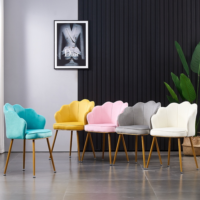 Customizable Modern Color Velvet Chair With Circle And Gold Legs Upholstered Metal Dining Chairs