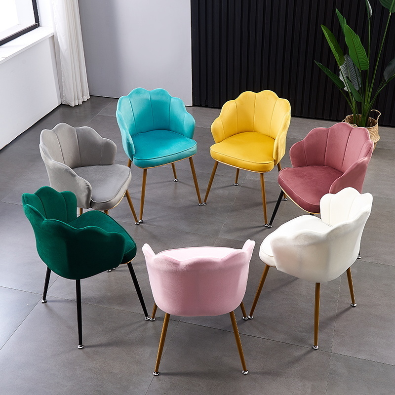 Customizable Modern Color Velvet Chair With Circle And Gold Legs Upholstered Metal Dining Chairs