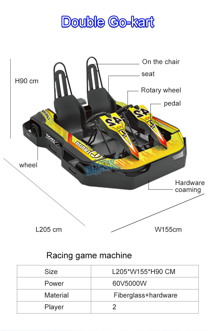 Two Seat Smooth High Power 5kw Go Kart Amusement Park Recreation Facility Racing Track Double Seat Adult Kart