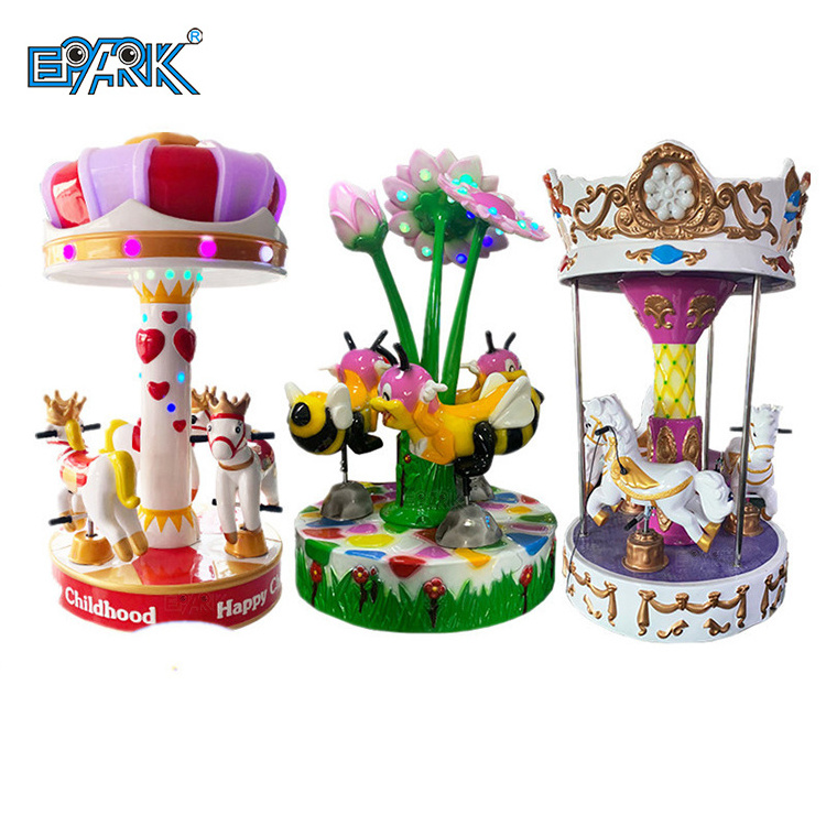 Indoor Amusement Park 3 Player Kids Horse Swing Ride Mini Carousel Kiddie Rides Game Machine