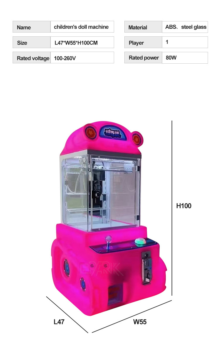 Amusement Park Mini Doll Crane Claw Machine Dollar Bill Acceptor Claw Machine