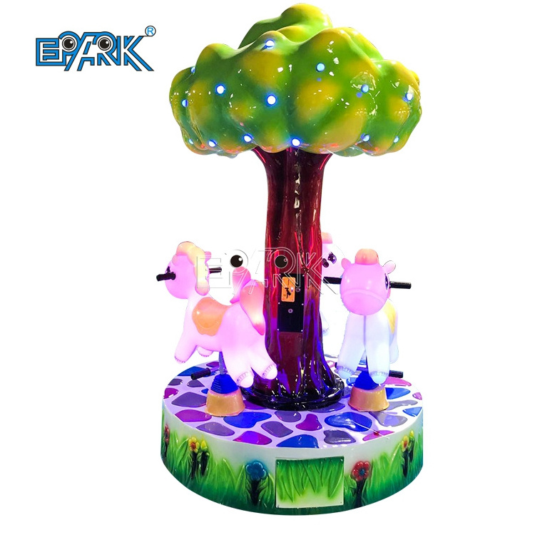 3 Players Coin Operated Amusement Ride Christmas Tree Carousel Merry Go Round  For Kids