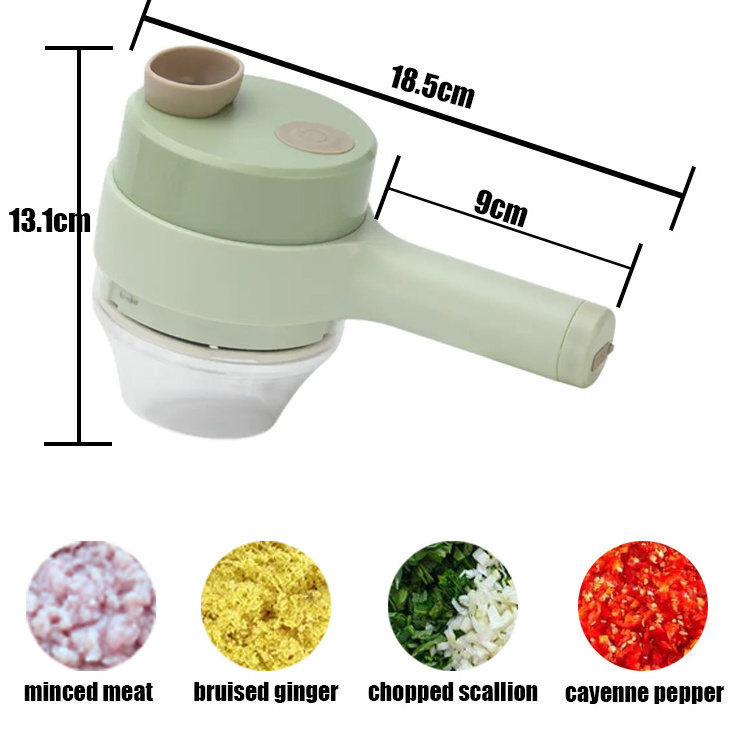 4 In 1 Portable Electric Vegetable Cutter Set Small Vegetable Chopper Durable Kitchen Mini Electric Food Vegetable Cutter