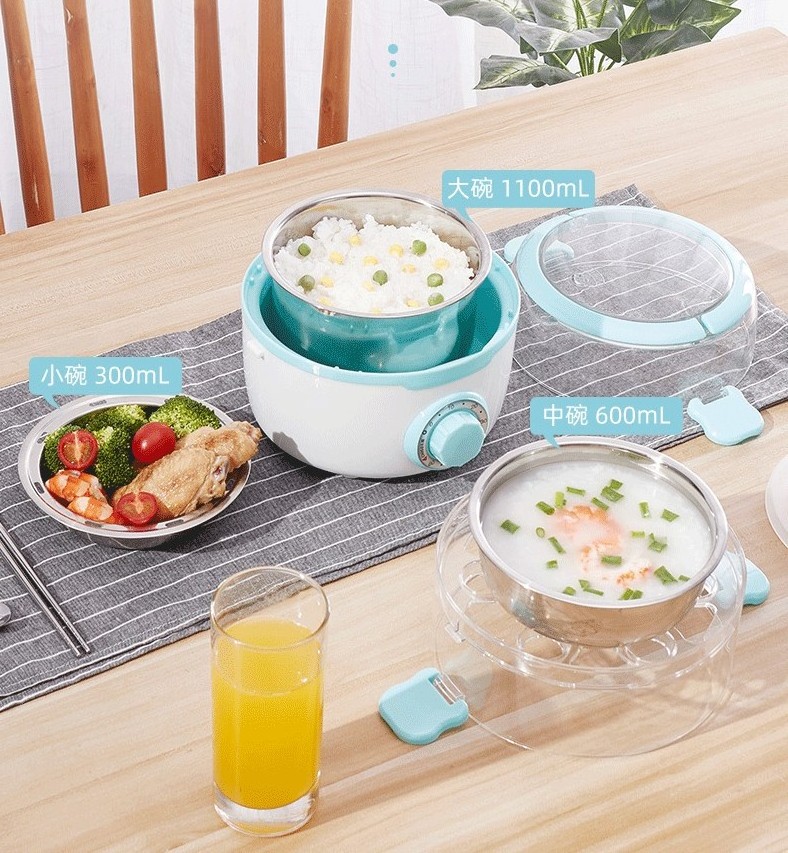 Electric Food Heater  Portable Lunch Box 220V with Stainless Steel Bowl and Plate Food Steamer for Office and Home