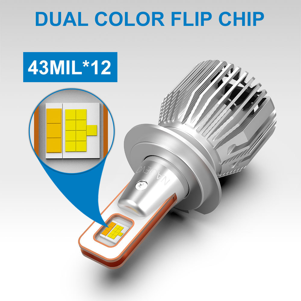 6500K 60W 7200LM S4 pro 3 colors led light bulb H4 H7 H11 9005 9006 NAO Led Headlight