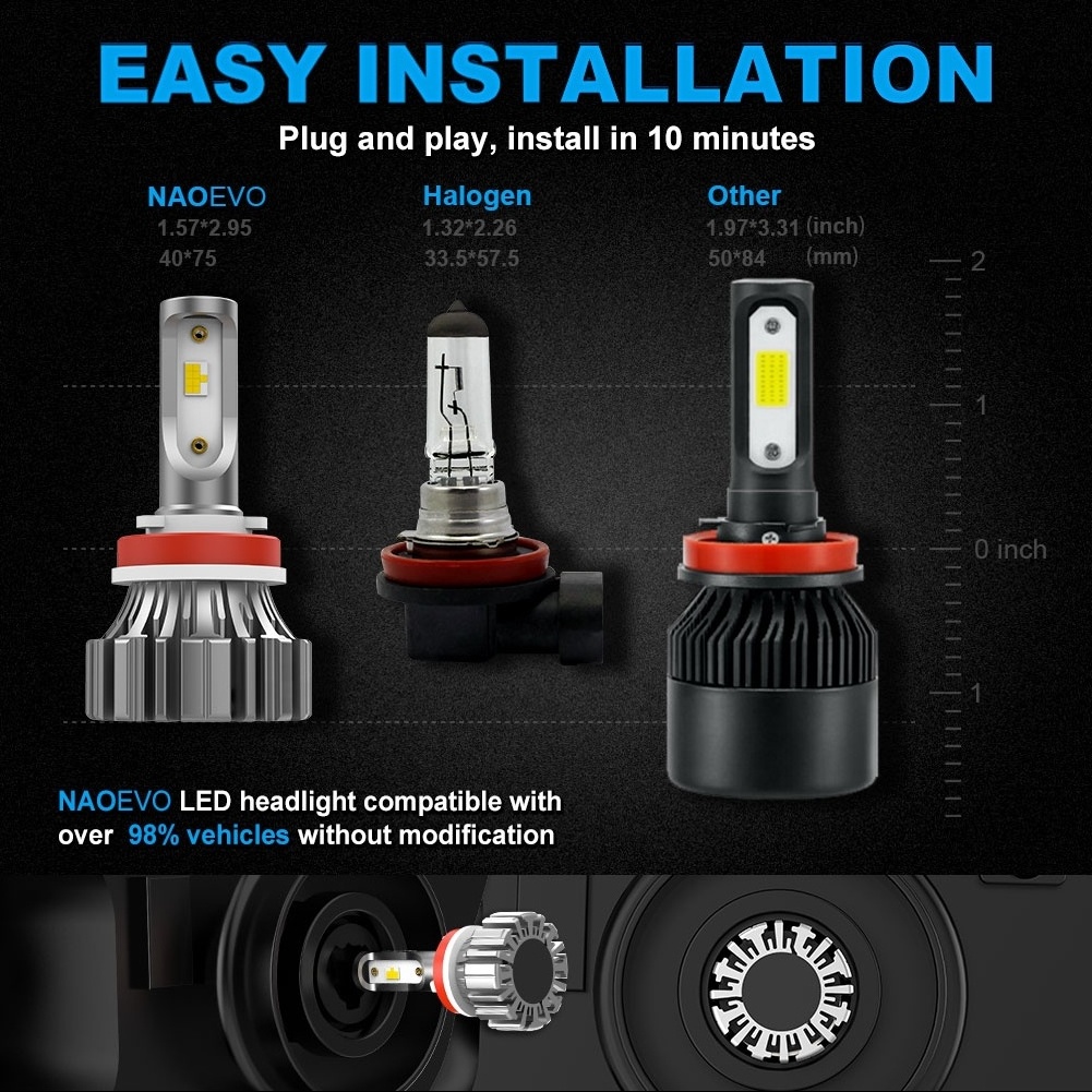 NAO No Fan NF H11 Led Headlight 40W 4000LM OEM CSP FLIP Chips Auto Lighting Systems Fanless Car Led Headlight Bulb