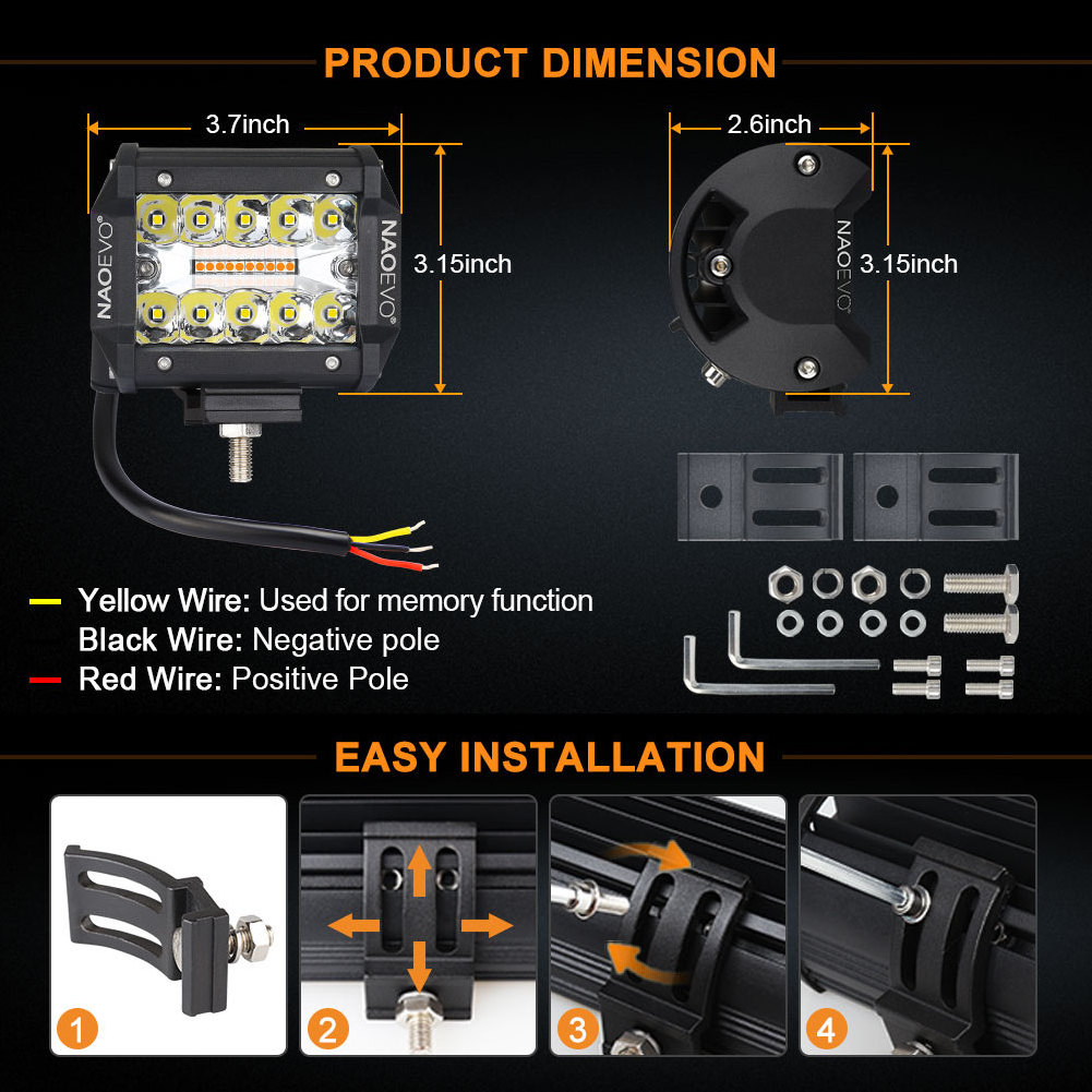 NAO Super Bright 4 Inch Driving Car Work Light Truck Led Bar Utv Syv Off Road Vehicle 4X4 Offroad Led Light Bars