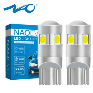 NAO W5W LED Bright T10 LED Bulb 5 SMD 3030 Car Interior Light 1.6W 168 194 12V COB 6000K White Amber Side Clearance Lights Red