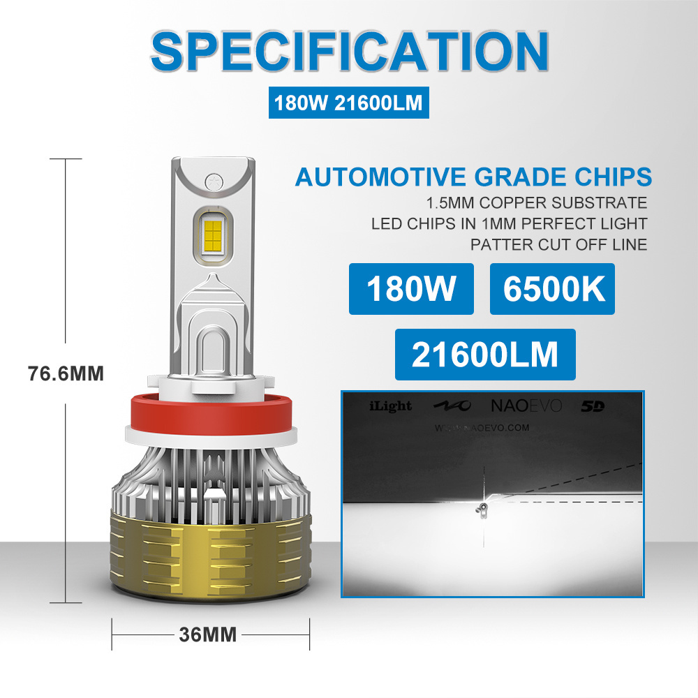 Led Headlight High Power 180w 21600lm Car Accessories 12v H4 H7 H11 H13 9004 9005 9006 9007 Led HeadLight Bulb Para For Led 9006