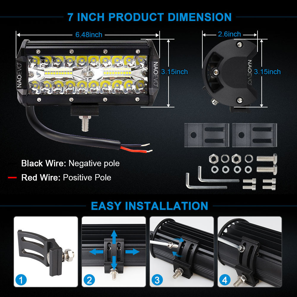 NAO Led Light Bar 240W 24000Lm 7Inch Led Driving Fog Light Off Road Utv Truck Atv Spot Flood Combo Beam Barra 4X4 Led Work Light