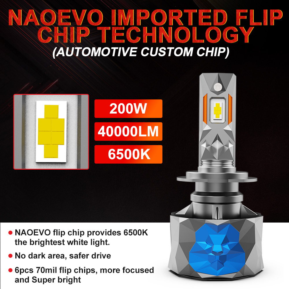 NAOEVO Factory New Design High Power LK 200w 40000lm Car Led Headlight H7 H11 H4 Car Led Headlight Bulb