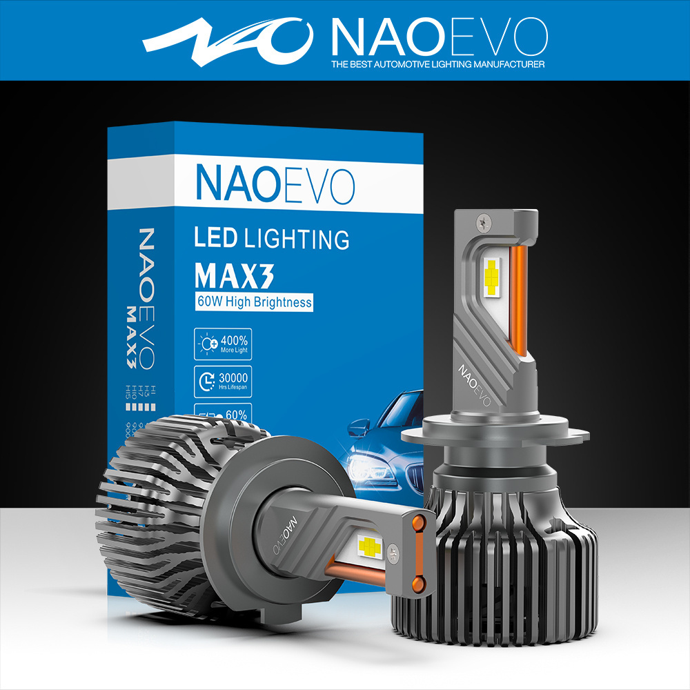 NAO Hot Sell MAX3 120W H7 50000Lm Car Light Bulb H11 Canbus Kit 360 Faros 12V H15 9005 9006 Auto H4 Led Headlights 50000Lm Led