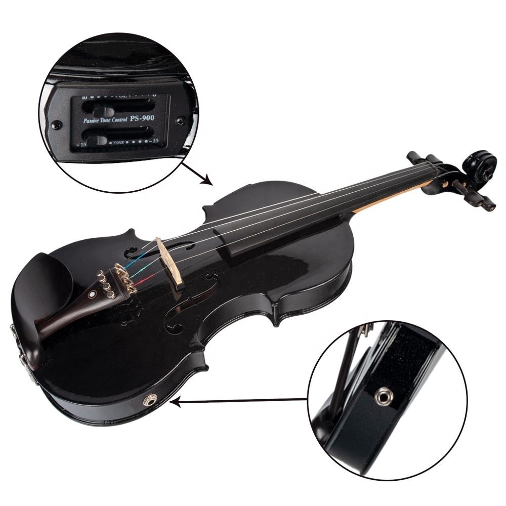 NAOMI 4/4 Acoustic Electric Violin Fiddle EQ Violin With Ebony Accessories