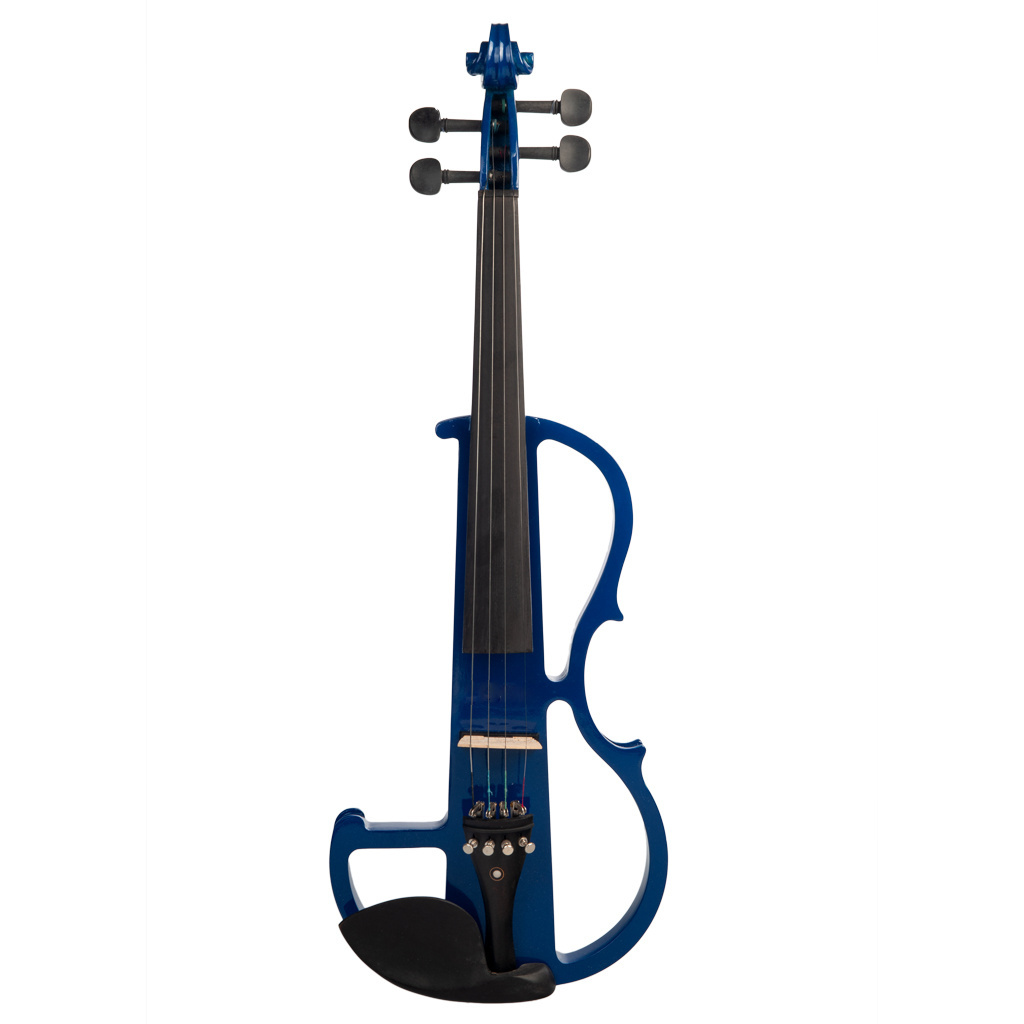 NAOMI Electric Violin Set Blue Slient Violin w/ Ebony Tailpiece Fine Tuners Paris-Eye Inlay Fingerboard Chin Rest Student Violin