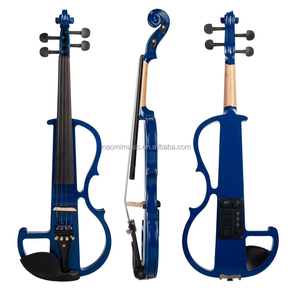 NAOMI Electric Violin Set Blue Slient Violin w/ Ebony Tailpiece Fine Tuners Paris-Eye Inlay Fingerboard Chin Rest Student Violin