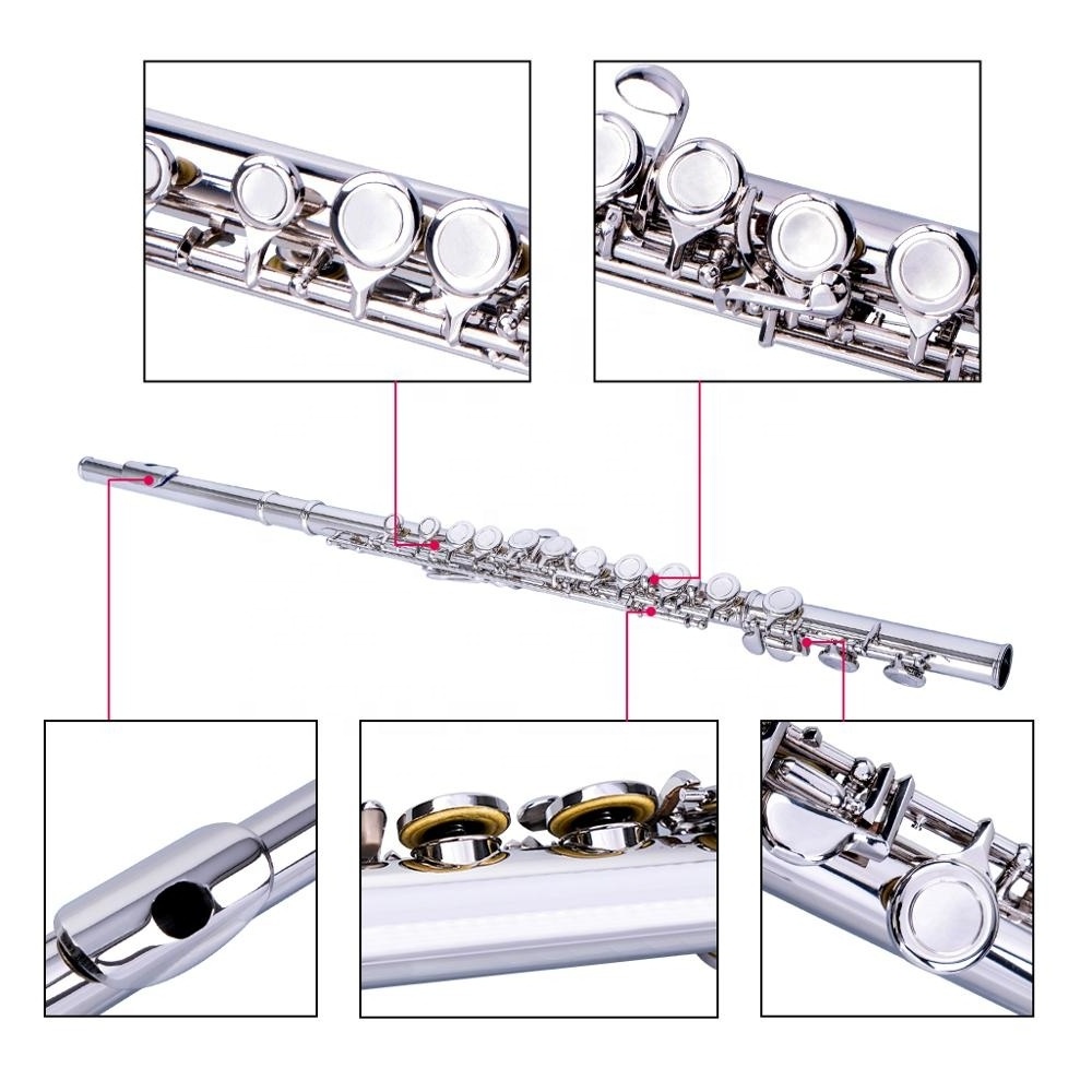 NAOMI 16 Holes Closed Hole Flute C Key Flutes Woodwind Instrument Cupronickel Silver Plated Concert