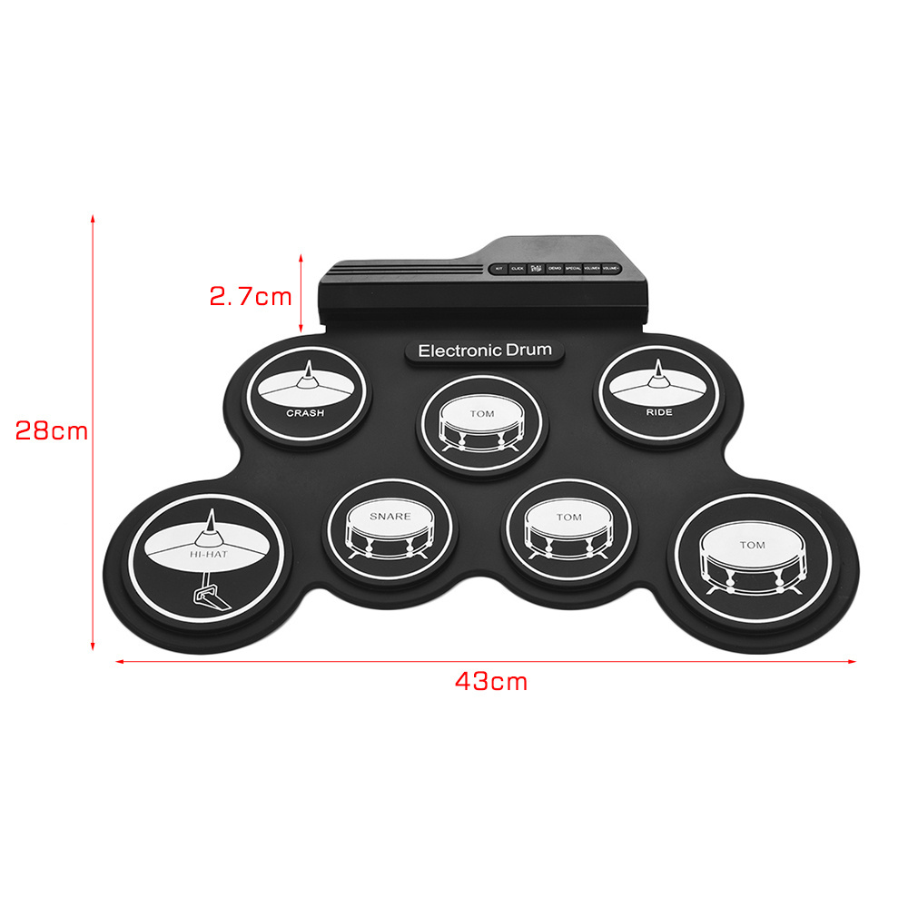 Compact Size USB Roll-Up Silicon Drum Set Digital Electronic Drum Kit 7 Drum Pads with Drumsticks Foot Pedals for Beginners