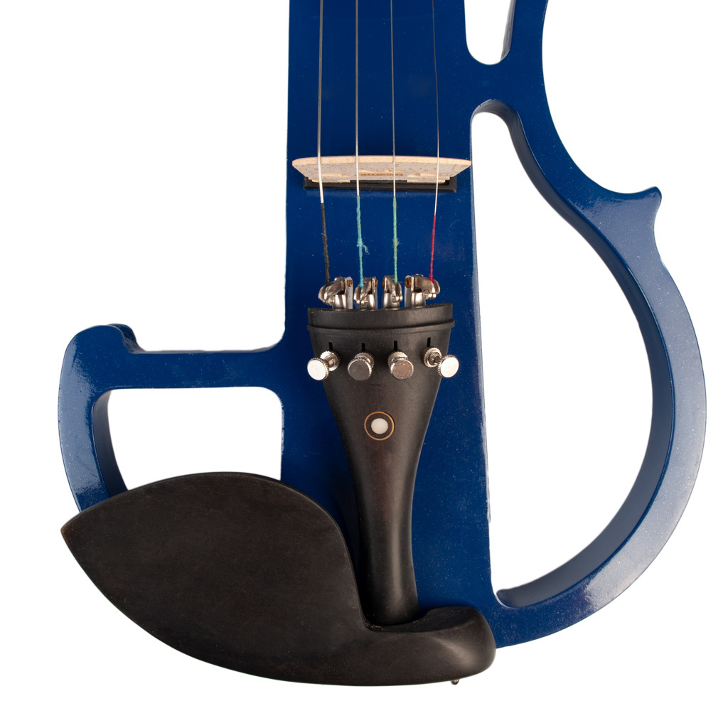 NAOMI Electric Violin Set Blue Slient Violin w/ Ebony Tailpiece Fine Tuners Paris-Eye Inlay Fingerboard Chin Rest Student Violin