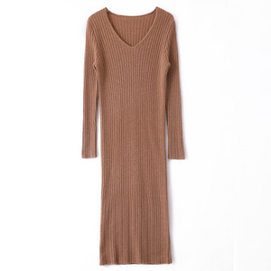 Hot selling high quality solid color casual dress crochet cashmere sweater abaya customized long skirt for women