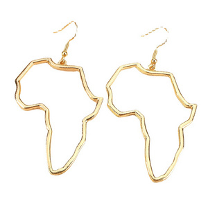 Gold Plated Stainless Steel Hoop Exaggerate Large Gold African Hoop Africa Map Earring