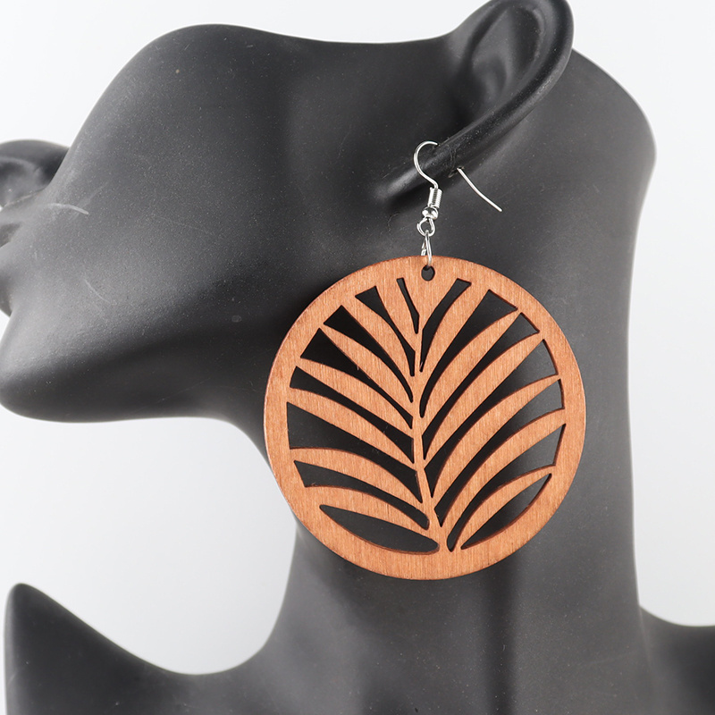 2022 Laser Cut Round Leaf Turtle Palm Leaf Wooden Earrings