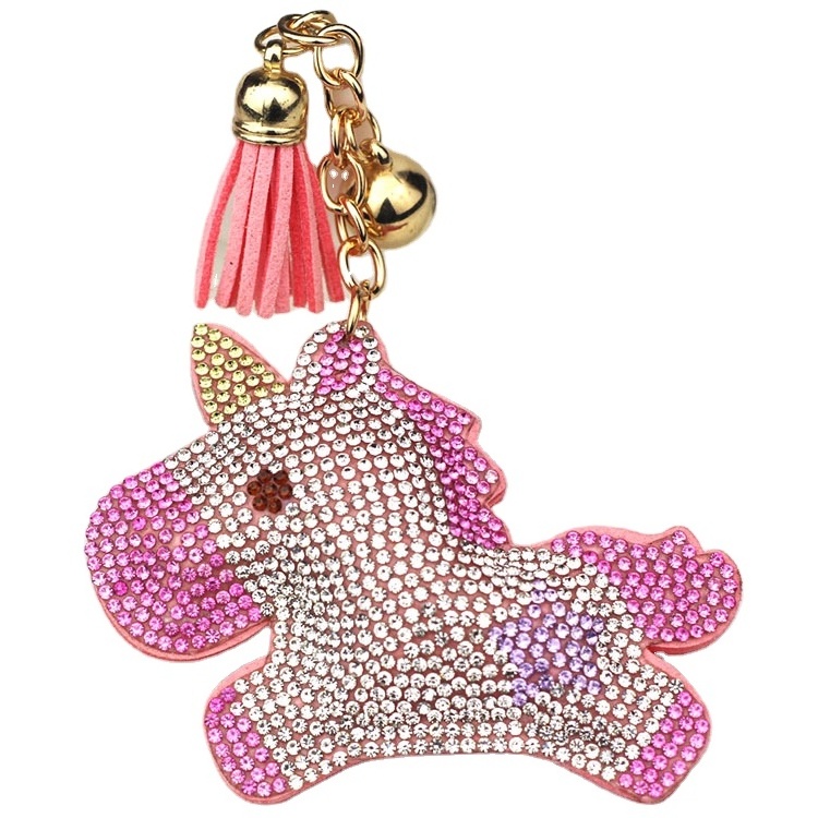 2021 New Cute Animal Gift Rhinestone Flannel Keychain  Cartoon Bear Unicorn Owl Shape Tassel Bell Accessories Keychain Holder