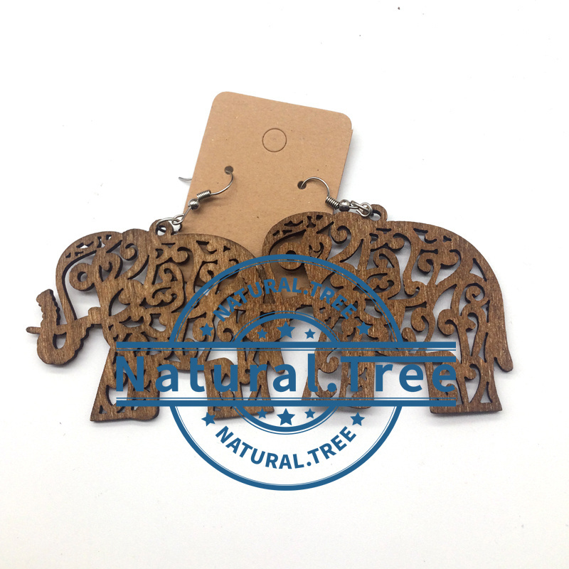 Laser Cut African Elephant Wooden Earrings