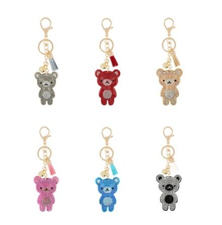 2021 New Cute Animal Gift Rhinestone Flannel Keychain  Cartoon Bear Unicorn Owl Shape Tassel Bell Accessories Keychain Holder