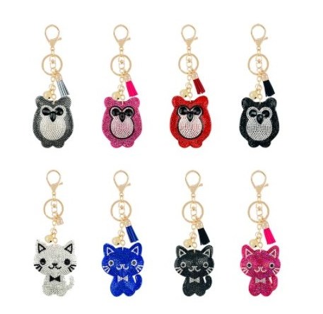 2021 New Cute Animal Gift Rhinestone Flannel Keychain  Cartoon Bear Unicorn Owl Shape Tassel Bell Accessories Keychain Holder