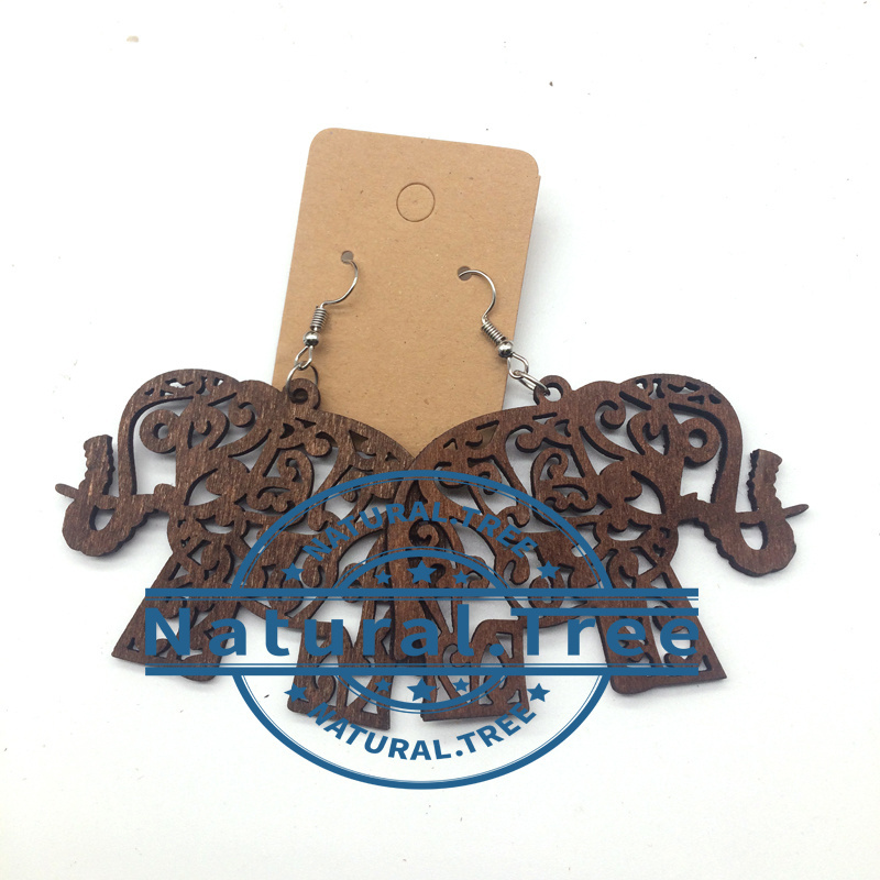 Laser Cut African Elephant Wooden Earrings