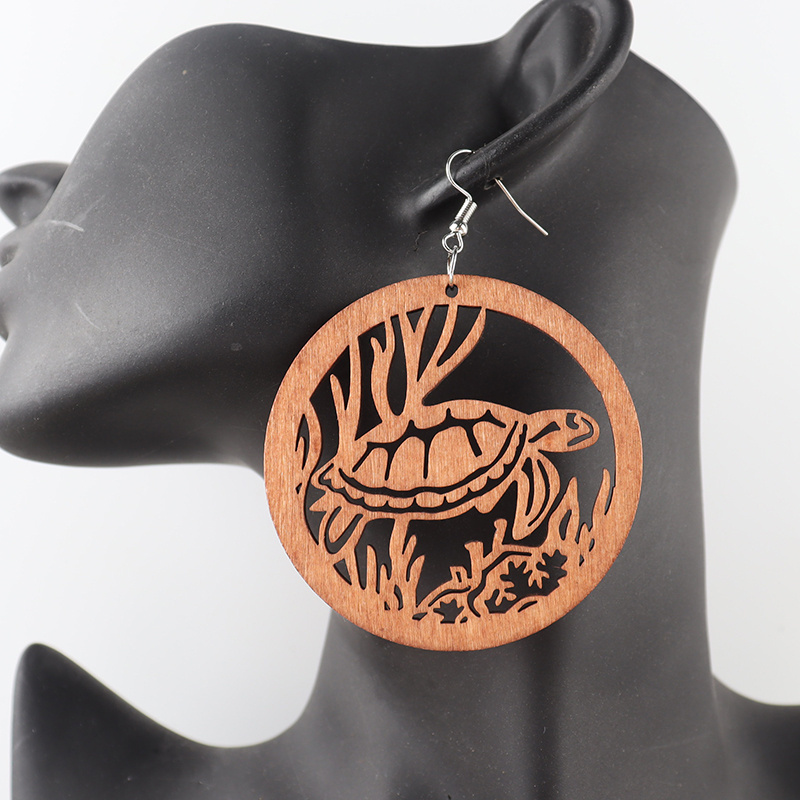 2022 Laser Cut Round Leaf Turtle Palm Leaf Wooden Earrings