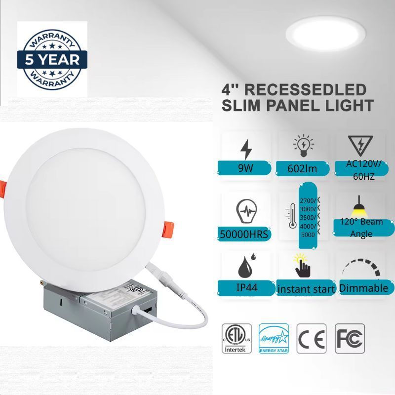 Round 4 Inch Recessed Slim Led Panel Pot Light Ac100-120v Led Panel Dimmable Lamps 5 Years Warranty For home