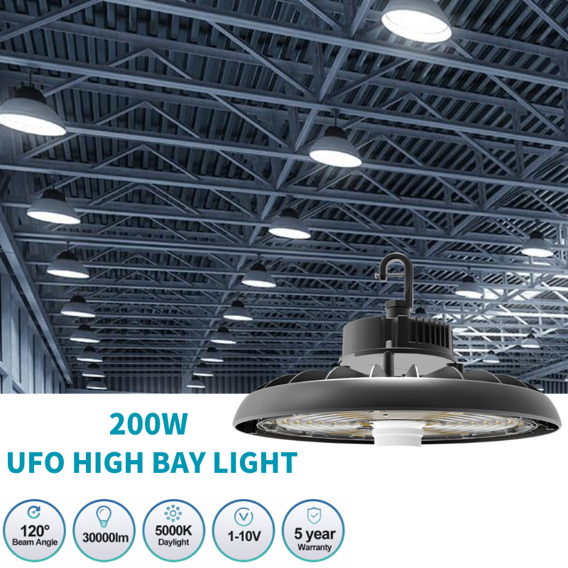 150W 19500LM 5000K Daylight IP65 Industrial Warehouse Workshop Lighting UFO LED High Bay Light with 5ft Cable US Plug