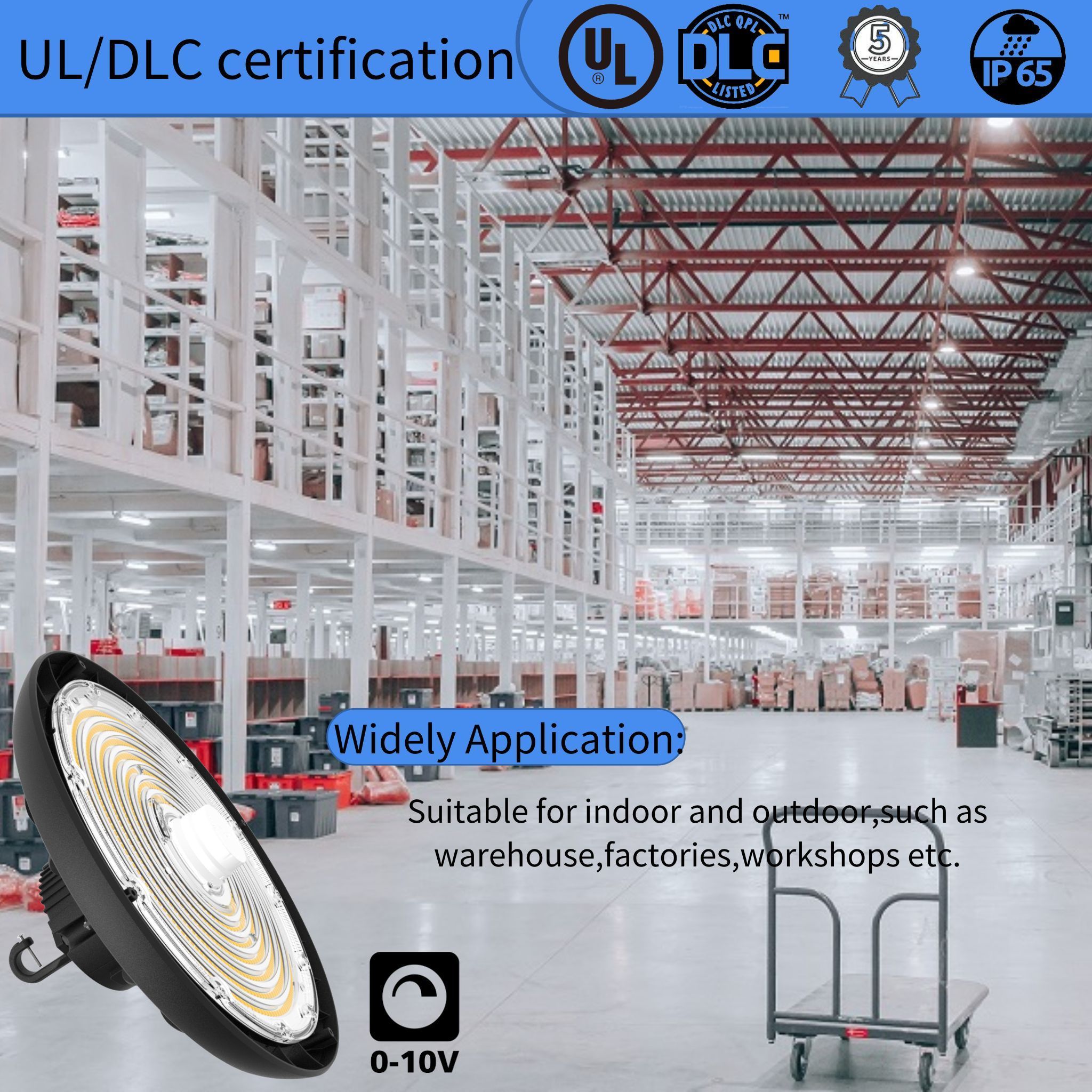 150W 19500LM 5000K Daylight IP65 Industrial Warehouse Workshop Lighting UFO LED High Bay Light with 5ft Cable US Plug