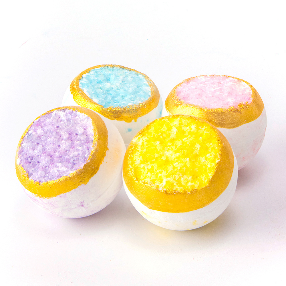 High Quality All Natural Ingredient Bubble Vegan Colorful Epsom Salt Salt Healing Geode Crystal Bath Bomb Balls 2