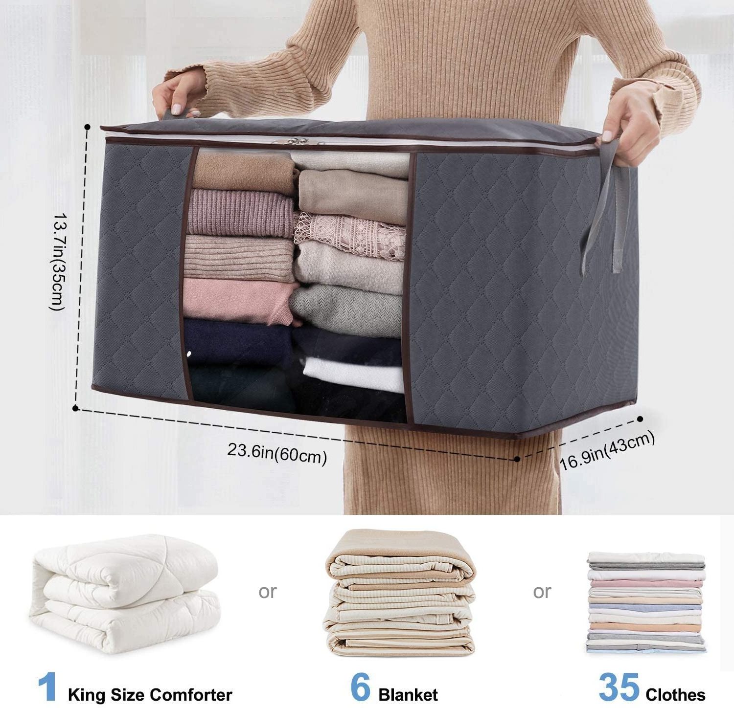 Large Capacity Clothes Storage Bag Organizer with Reinforced Handle Thick Fabric Foldable