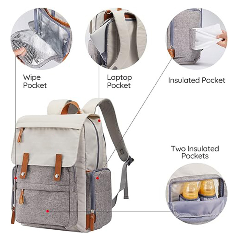 Diaper Bag Backpack Large Multifunction Travel Baby Bag mummy bag for Mom Dad Cream White