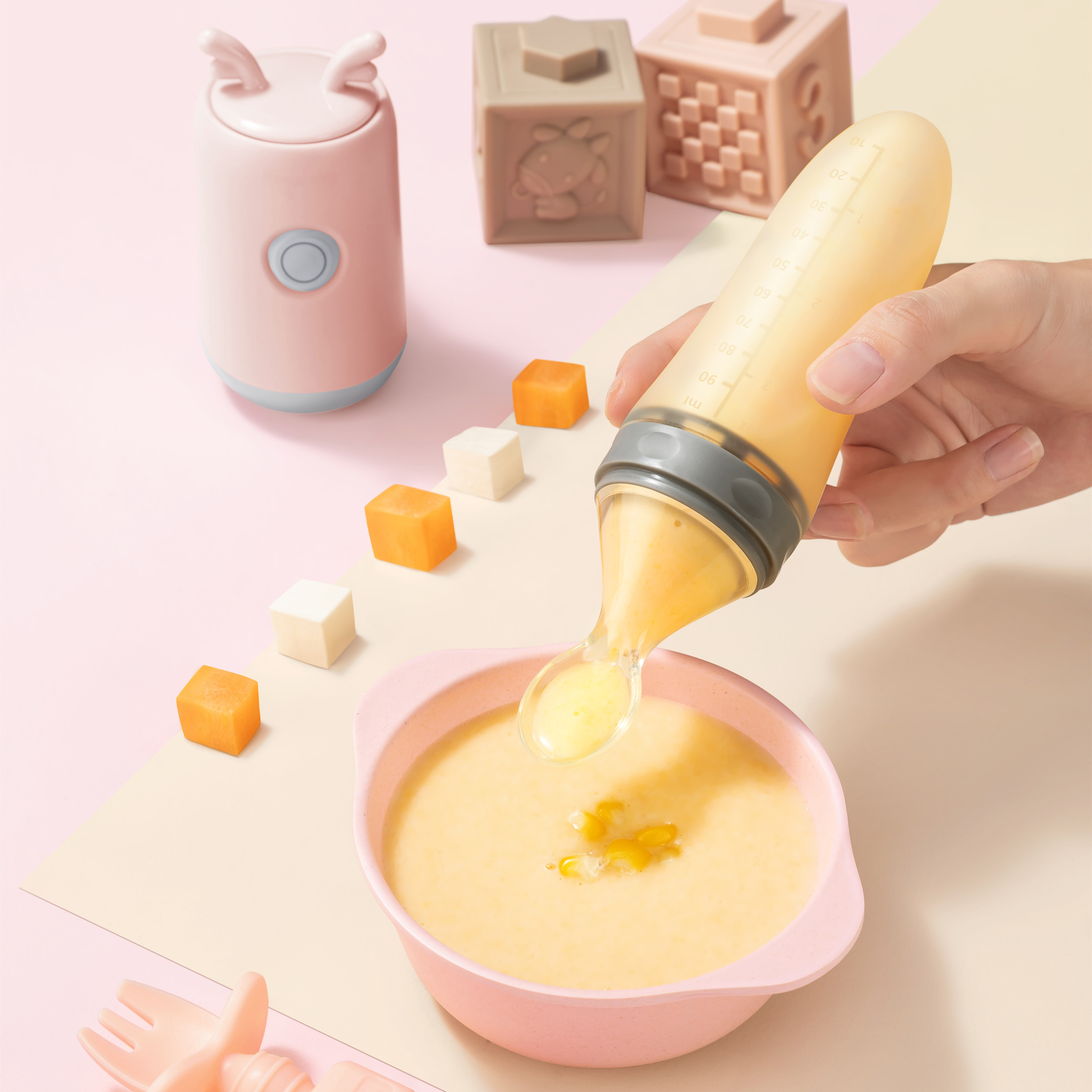 Multi function portable usb mini hand hold mixer puree maker blender baby feeding supplies food processor with spoon feeder