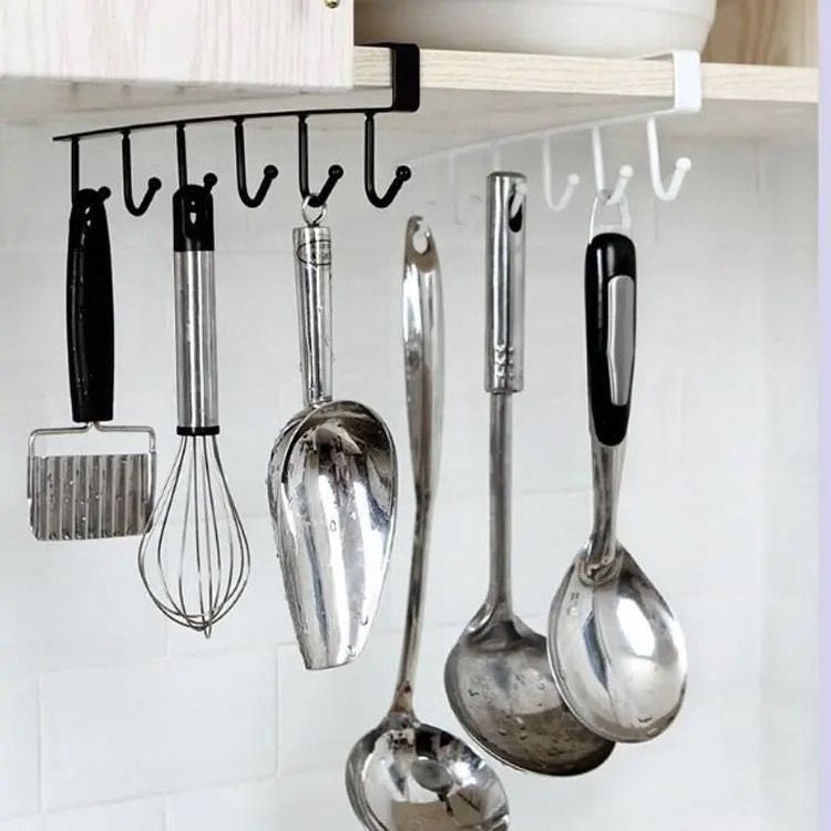 6 Seamless Metal Hooks Kitchen Spoon Utensils Holder Kitchen Hook Pantry Cabinet Organizer Hanging Storage Wall Storage Rack