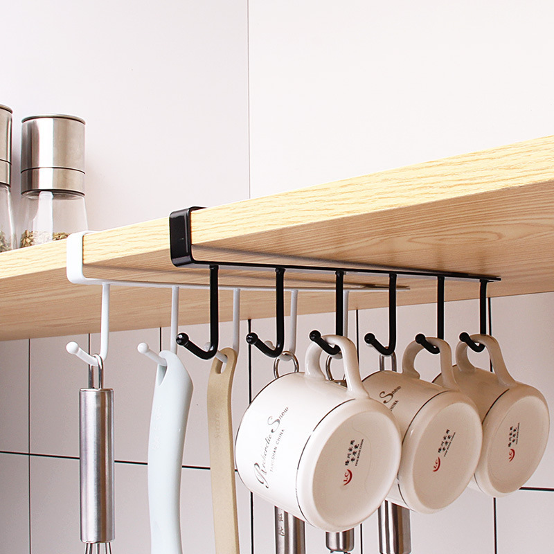 6 Seamless Metal Hooks Kitchen Spoon Utensils Holder Kitchen Hook Pantry Cabinet Organizer Hanging Storage Wall Storage Rack