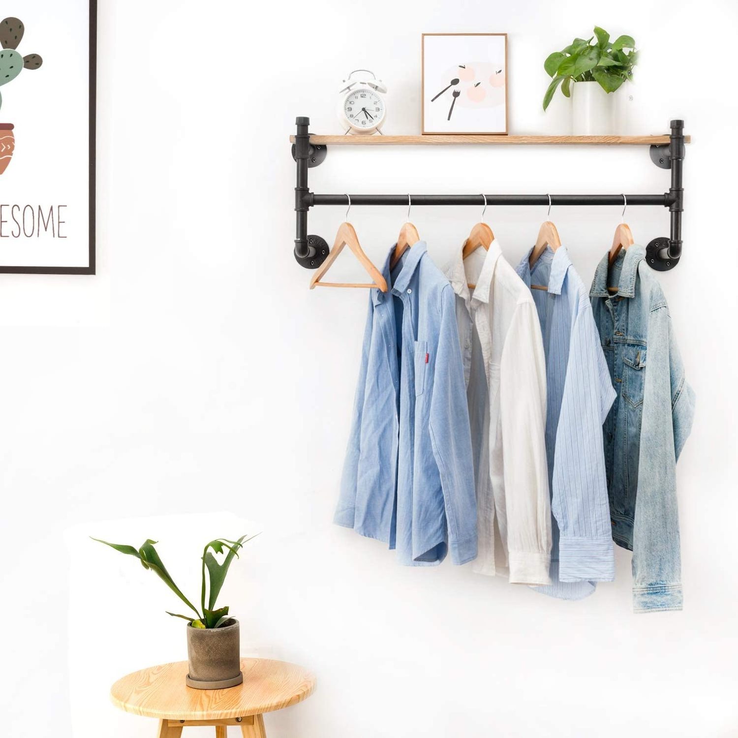 Corner Garment Rod Angle Adjustable Wall Mounted Clothes Rack Dryer Rails Space Saving Metal Industrial Pipe Clothes Hanging Bar