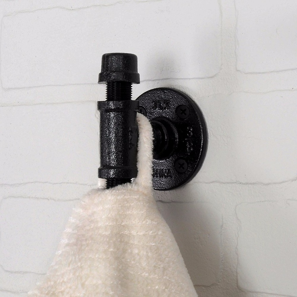 Wholesale Industrial Pipe Decor Robe Towel Hooks & Rails Wall Mounted Coat Hooks Rack Cast Iron Black Used Clothing Female Male