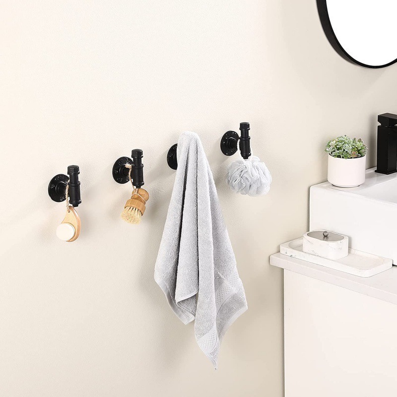 Wholesale Industrial Pipe Decor Robe Towel Hooks & Rails Wall Mounted Coat Hooks Rack Cast Iron Black Used Clothing Female Male