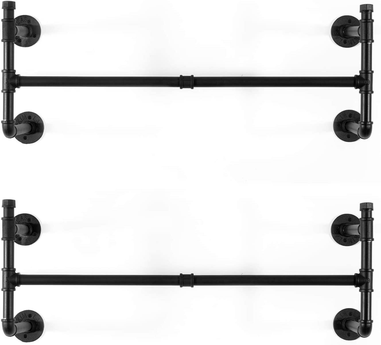 Industrial Pipe Clothes Rack, Heavy Duty Wall Mounted Black cast Iron Garment Rack Bar, Hanging Rod for Closet Storage