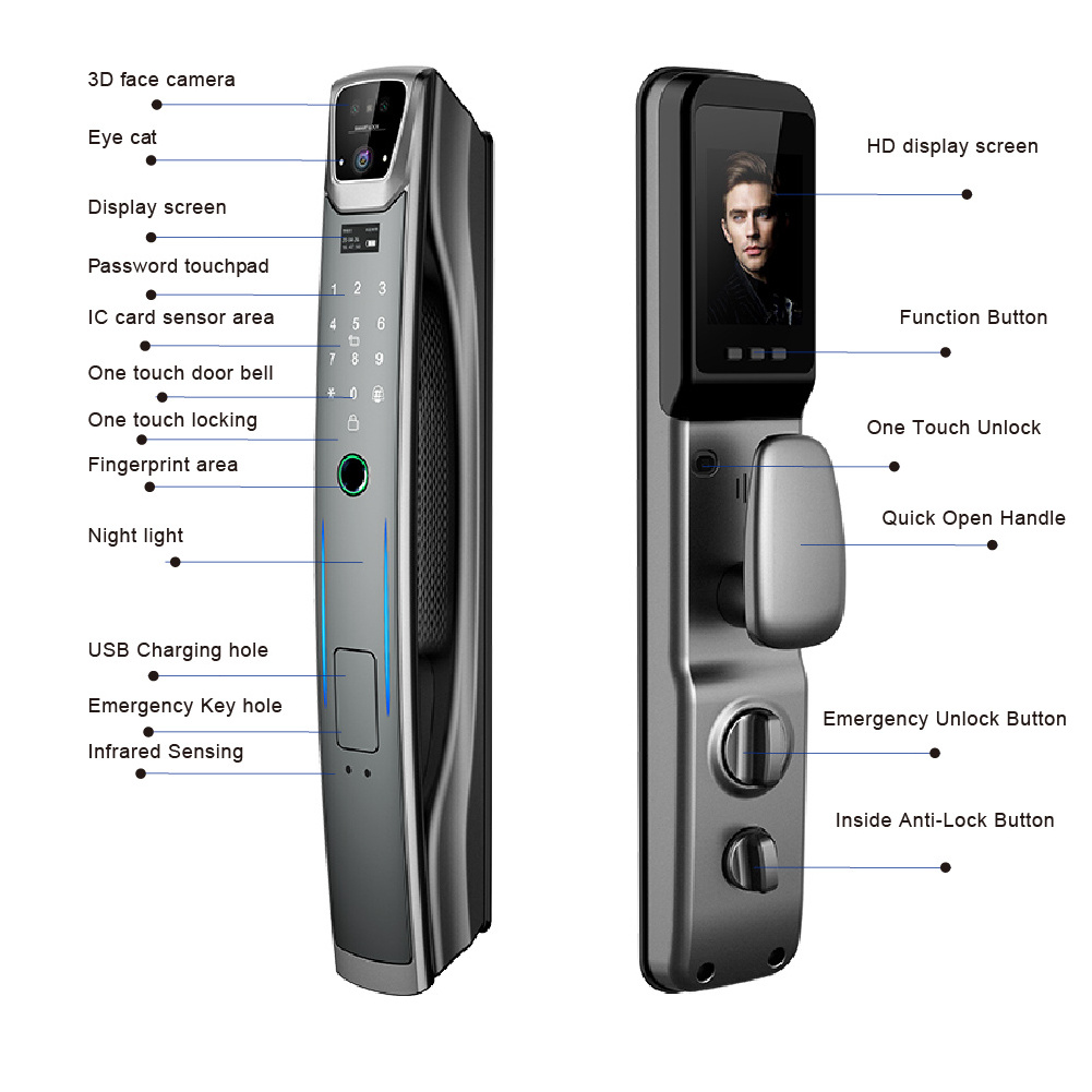 2022 Face recognition smart door lock with camera waterproof design key smart door lock xsdts