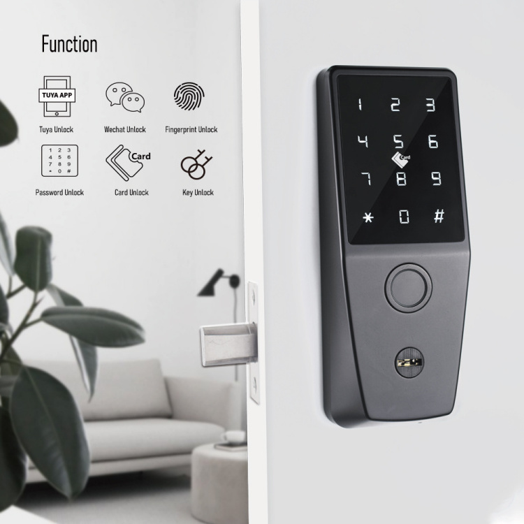 Smart Tuya WIFI Fingerprint Password Emergency Key Unlock Digital Door Lock Office Bedroom Card Hotel