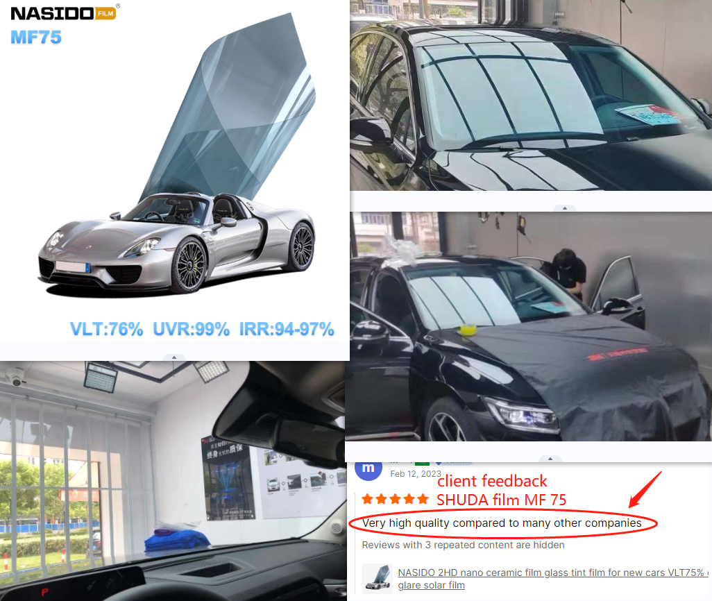 NASIDO MF75 2mil 2HD nano ceramic window film 99.3% UVR heat insulation Light Blue anti scratch tint film for car window