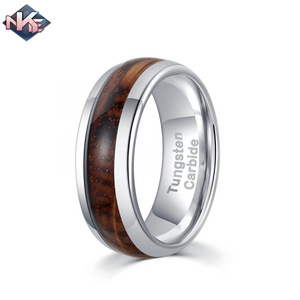 8mm Silver Tungsten Carbide Base Domed Charred Whiskey Barrel Wood Ring For Wedding Engagement Ring