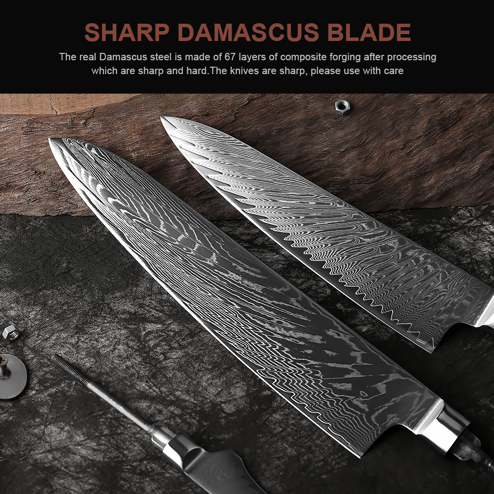 1-9 Piece Kitchen Knives Blank Blade 67 Layers Damascus Steel DIY Blades High Hardness Kitchen Utility Cooking Tools Gift