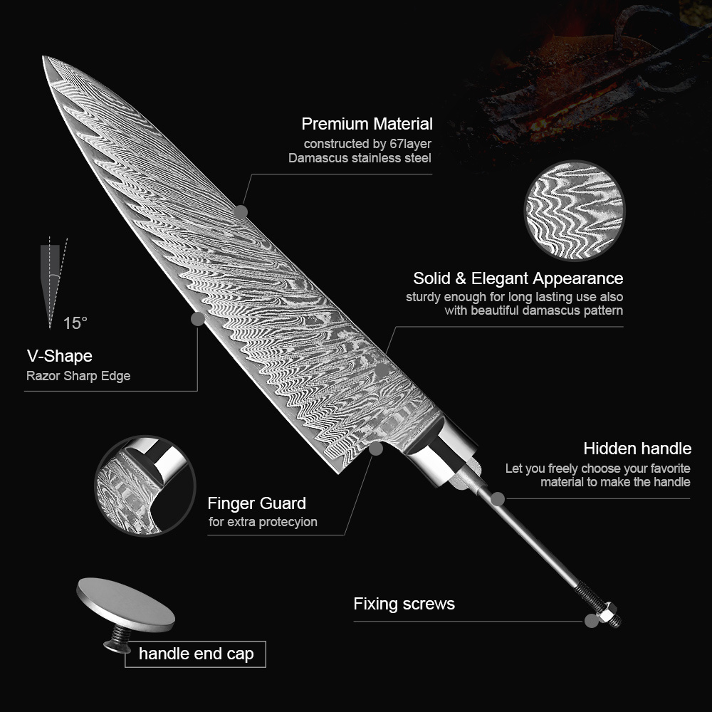 1-9 Piece Kitchen Knives Blank Blade 67 Layers Damascus Steel DIY Blades High Hardness Kitchen Utility Cooking Tools Gift